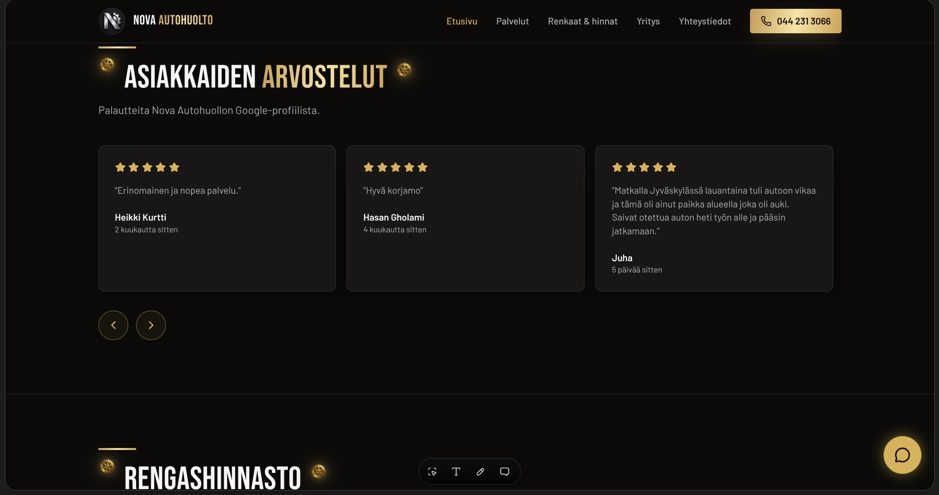 Nova Autohuolto — asiakkaiden arvostelut ja rengashinnasto