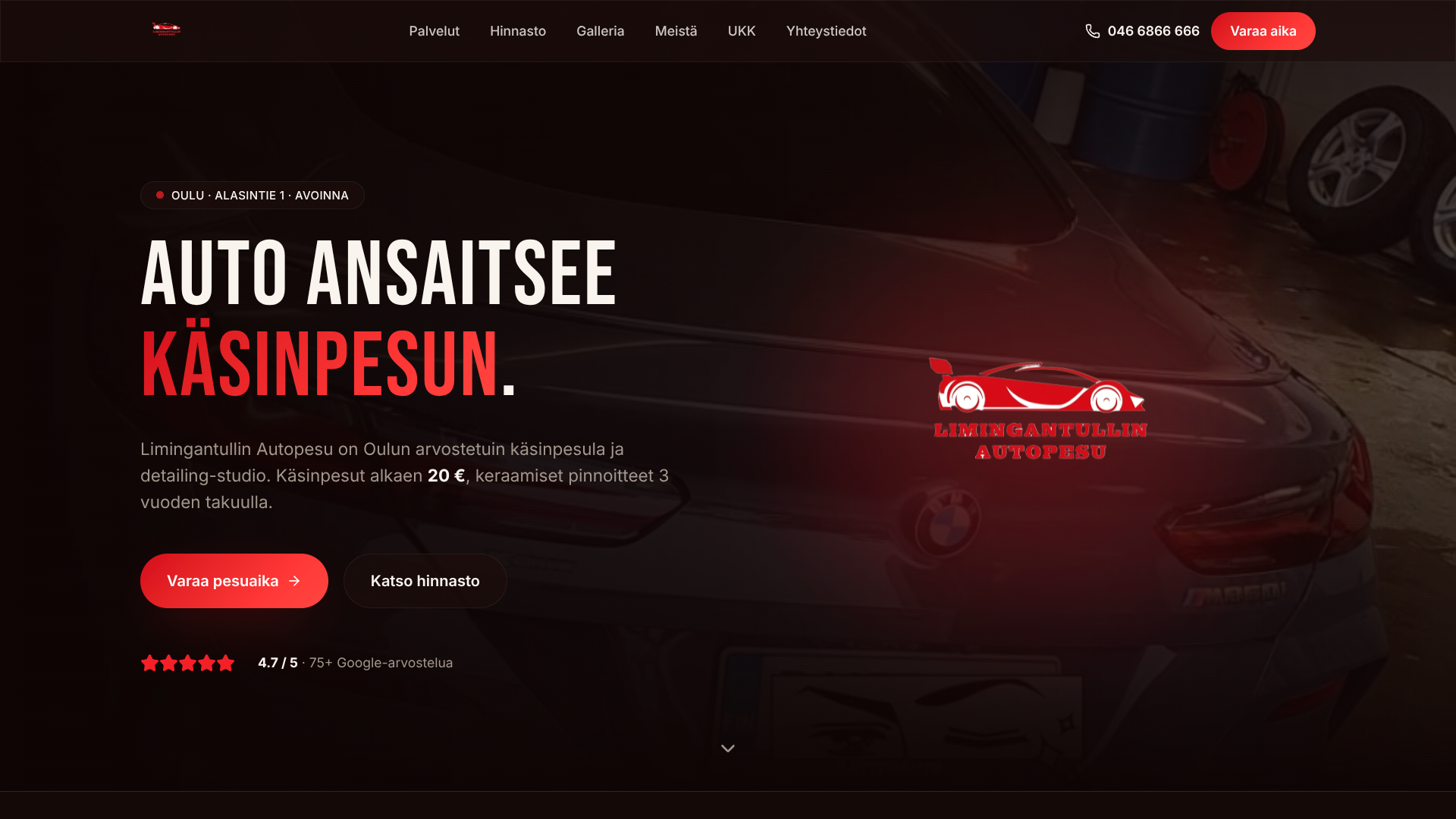 Limingantullin Autopesu — etusivun hero